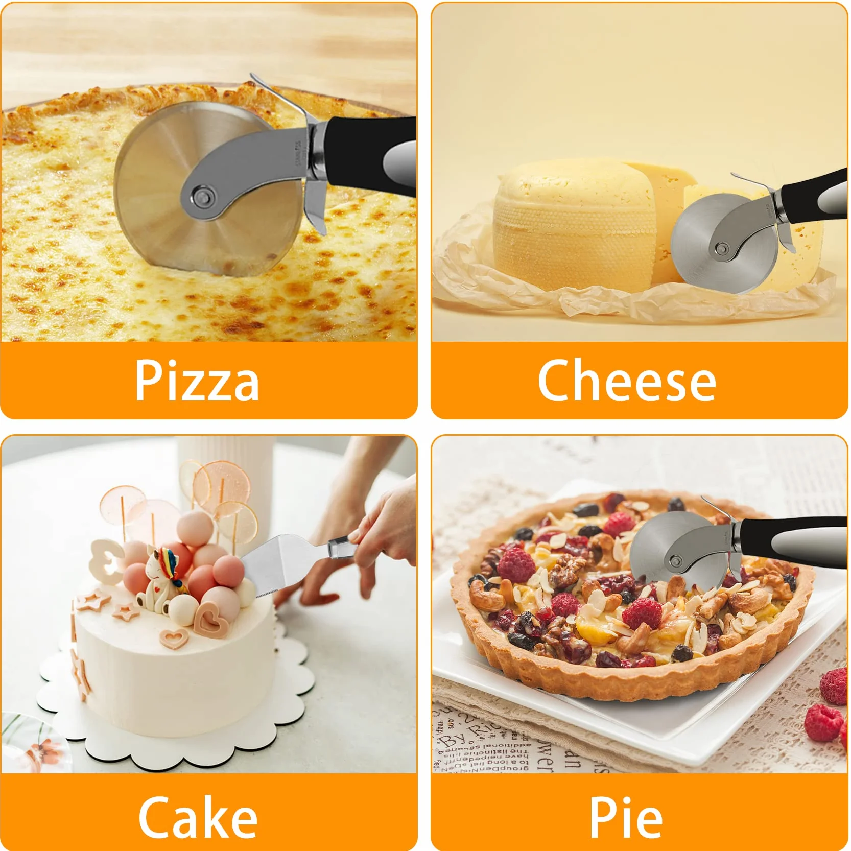 Set de Cortador de Pizza Servidor de Pizza Rueda de Pizza de Acero Inoxidable para Pizza Pastel y Pan