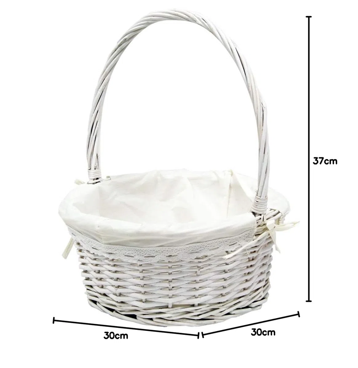 Canastilla Tela Blanca - Cesta de Mimbre Blanca para Comuniones, Bautizos, Flores, Decoración y Almacenaje - 30 * 30 * 37