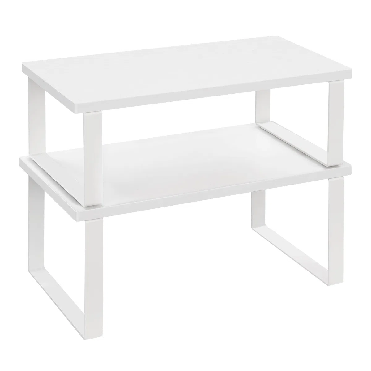 WOLTU Pack de 2 Estantes para Especias, Organizadores de Cocina Apilables, Estantes de Armario para Encimera, Baño y Tocador, 34×19,5×15,5 + 34×18,5×12,5 cm, MDF, Blanco