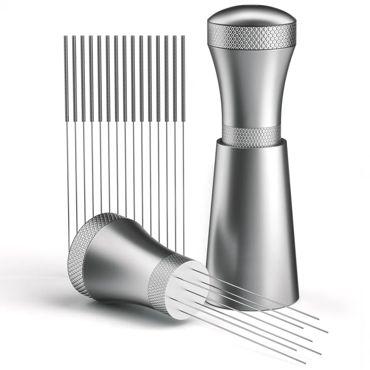 Wdt Tool, distribuidor de café desmontable con soporte con 7 agujas de café expreso de 0,3 mm, herramienta Wdt de aluminio, distribuidor de café, regalos para baristas (plata)