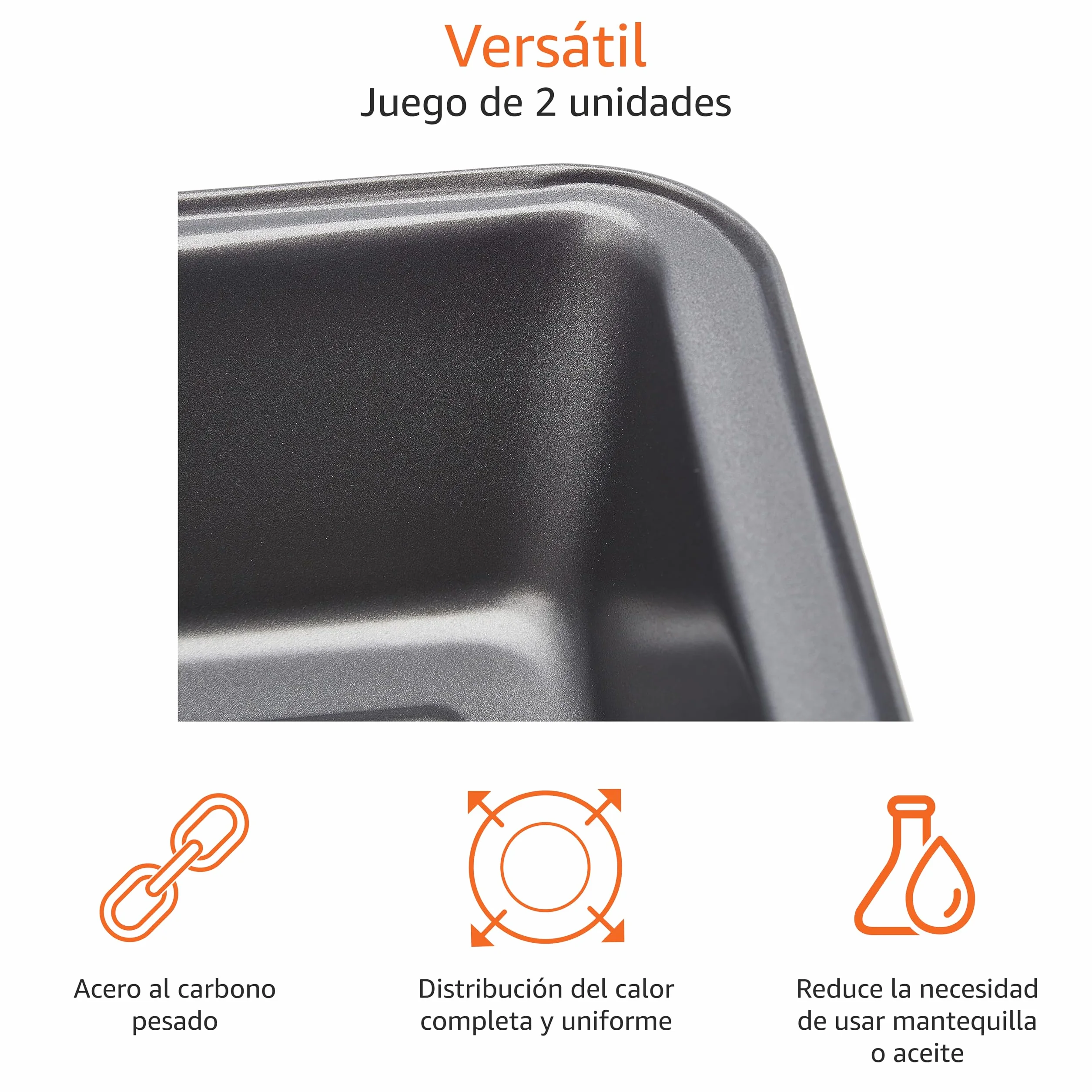 Amazon Basics Rectangular Molde antiadherente para pan de acero al carbono, 27 x 15 x 7 cm, paquete de 2, Gris