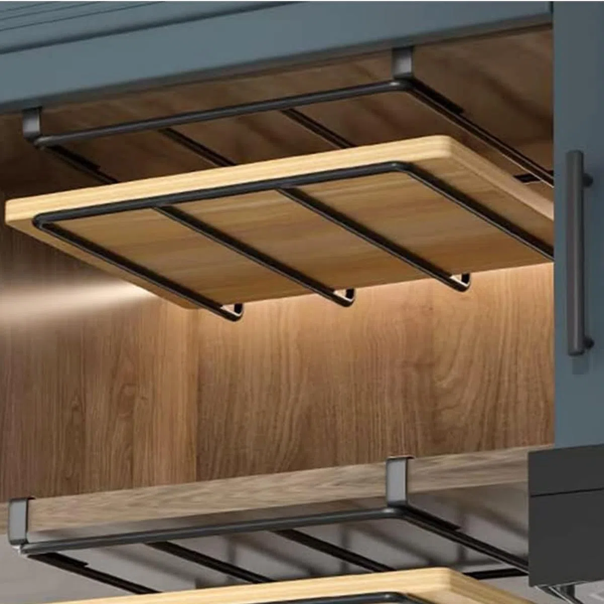 EHOTER Soporte para tabla de cortar, almacenamiento debajo del estante, organizador de cocina de acero inoxidable sin taladrar en armario, cocina, despensa, armario, organizador de almacenamiento