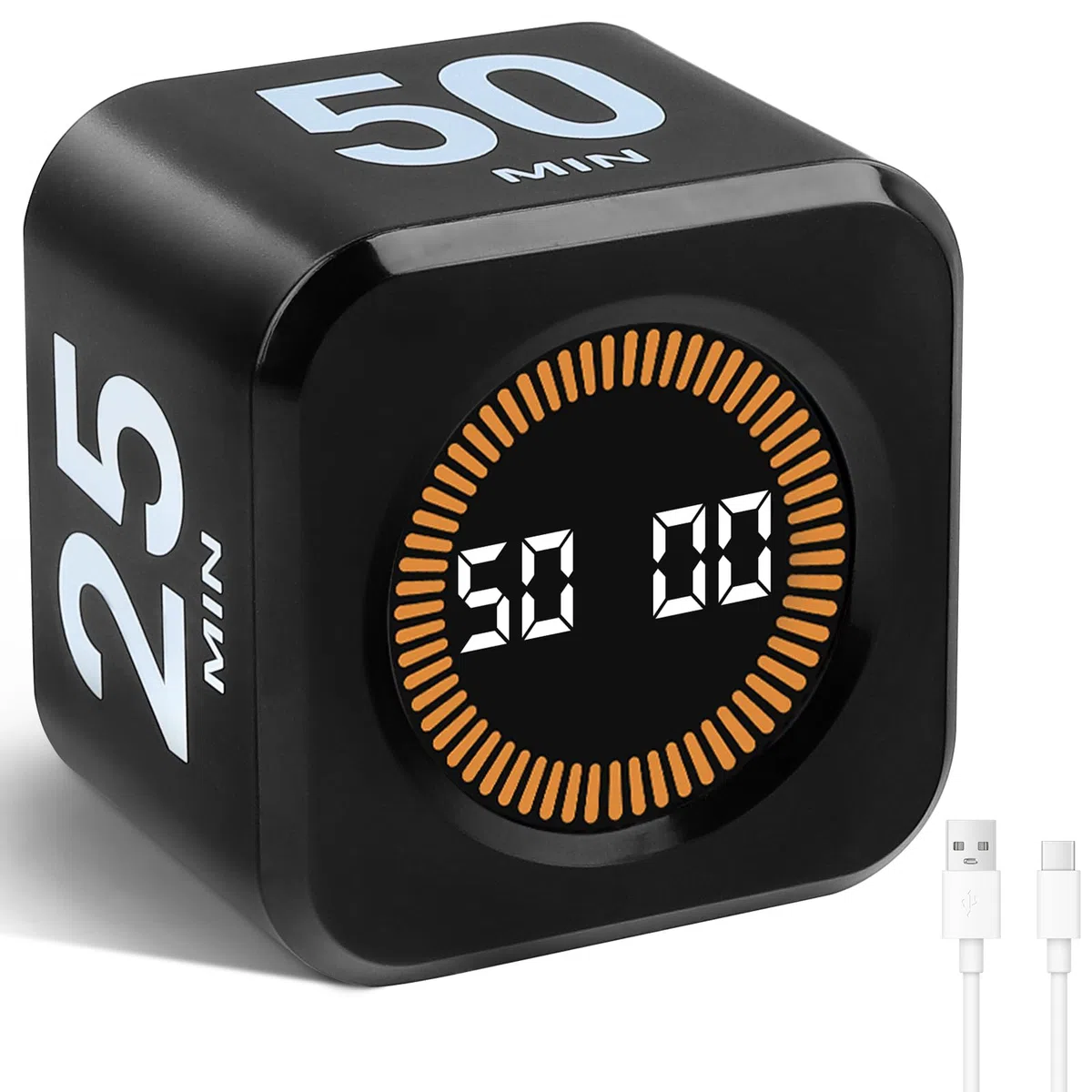 Cuteefun Cubo Temporizador Visual, Pomodoro Timer Rotativo, 5/10/30/60 Minutos y Cuenta Atrás Personalizada, Modo Silencio y Timbre, Alerta Sonora Ajustable para Cocina, Estudio, Reunión, Negro