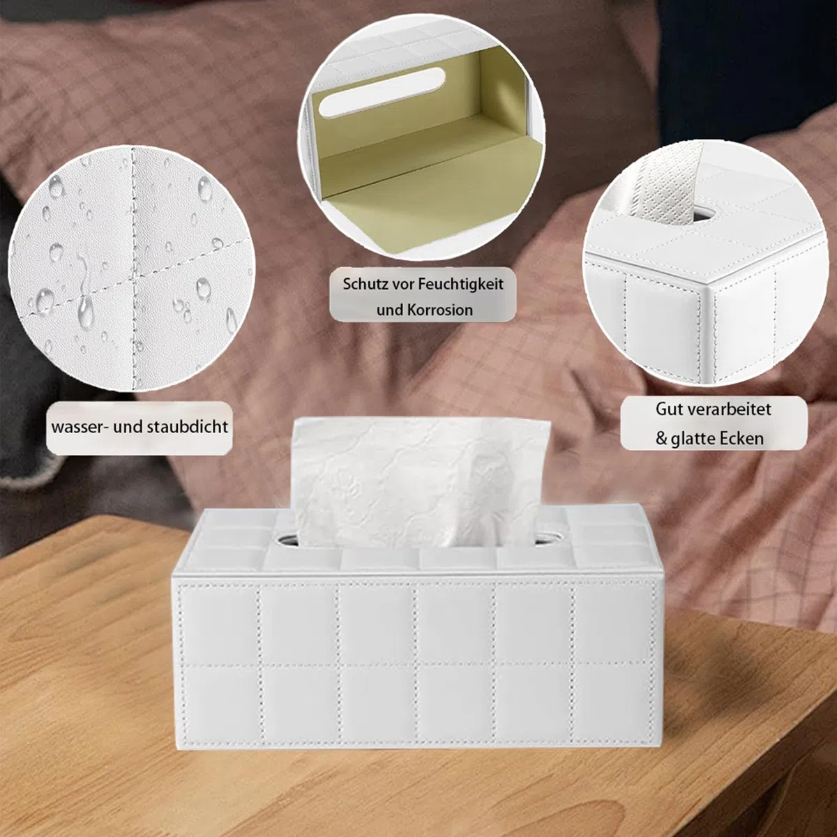 Portapañuelos de Papel in Cuero,Rectángulo Caja de Pañuelos de Papel,con Fijación Magnética,Servilletero para la Oficina en Casa,Decoración de Coche Automotive,Blanche