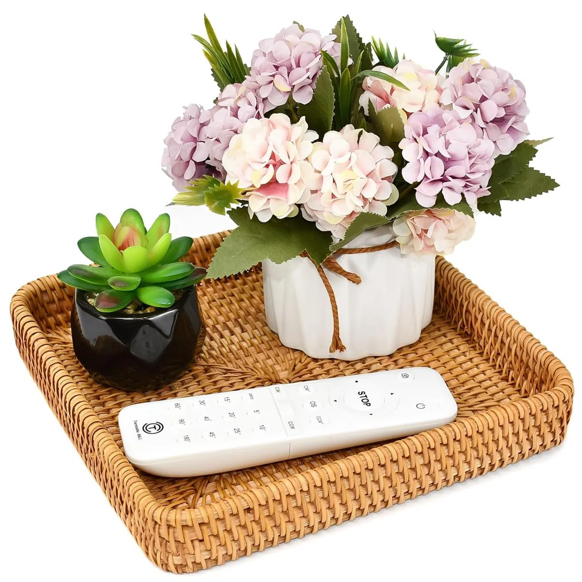 Ticha Bandeja de mimbre para llaves, cesta decorativa de mimbre tejida para llaves, tocador, vela, adorno