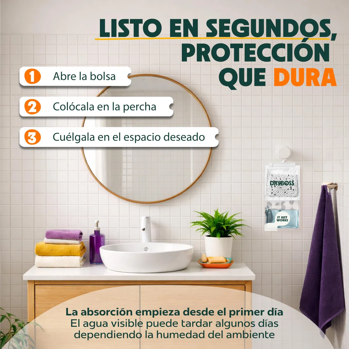 Bolsas Antihumedad Armarios XL - DRYBOSS - Deshumidificador para armario que absorbe humedad y condensación en pared, habitación, cajones y ropa, ayuda contra moho y olores - Pack 10 (2,5 kg)