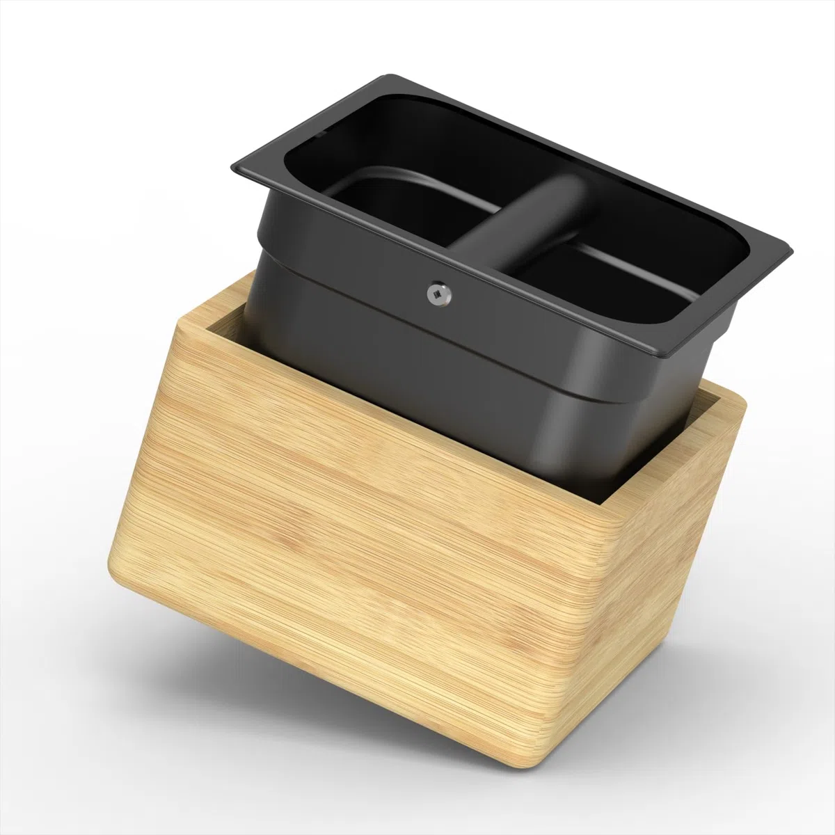 KYONANO Caja de café con barra de golpes y base antideslizante, hecha de bambú y acero inoxidable, caja de café molido