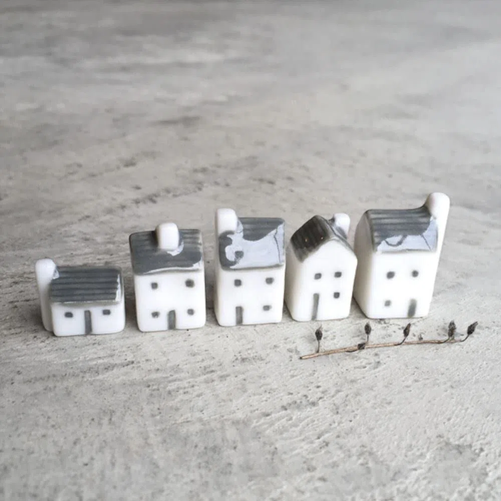 East of India Porcelain Mini Houses Gift, Street in a Box, Inspirational Keepsake Gift, Boxed Thinking of You Gift, Happiness Gift, Small Porcelain Houses