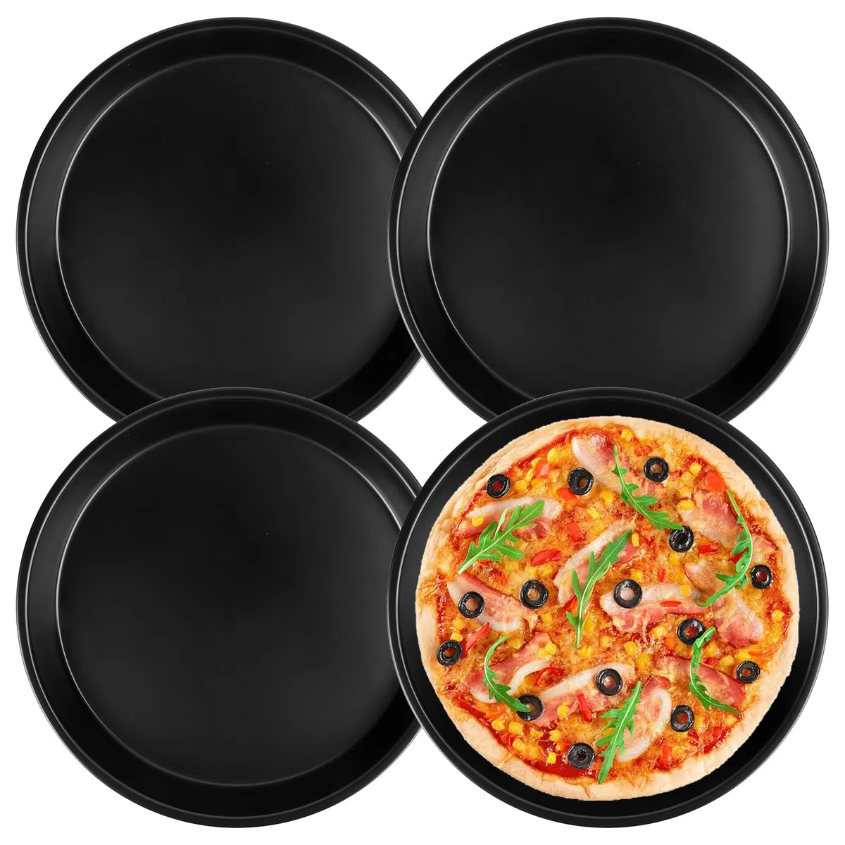 4 bandejas para pizza, platos redondos de 20 cm, molde para quiche, acero inoxidable, antiadherente, juego para pasteles