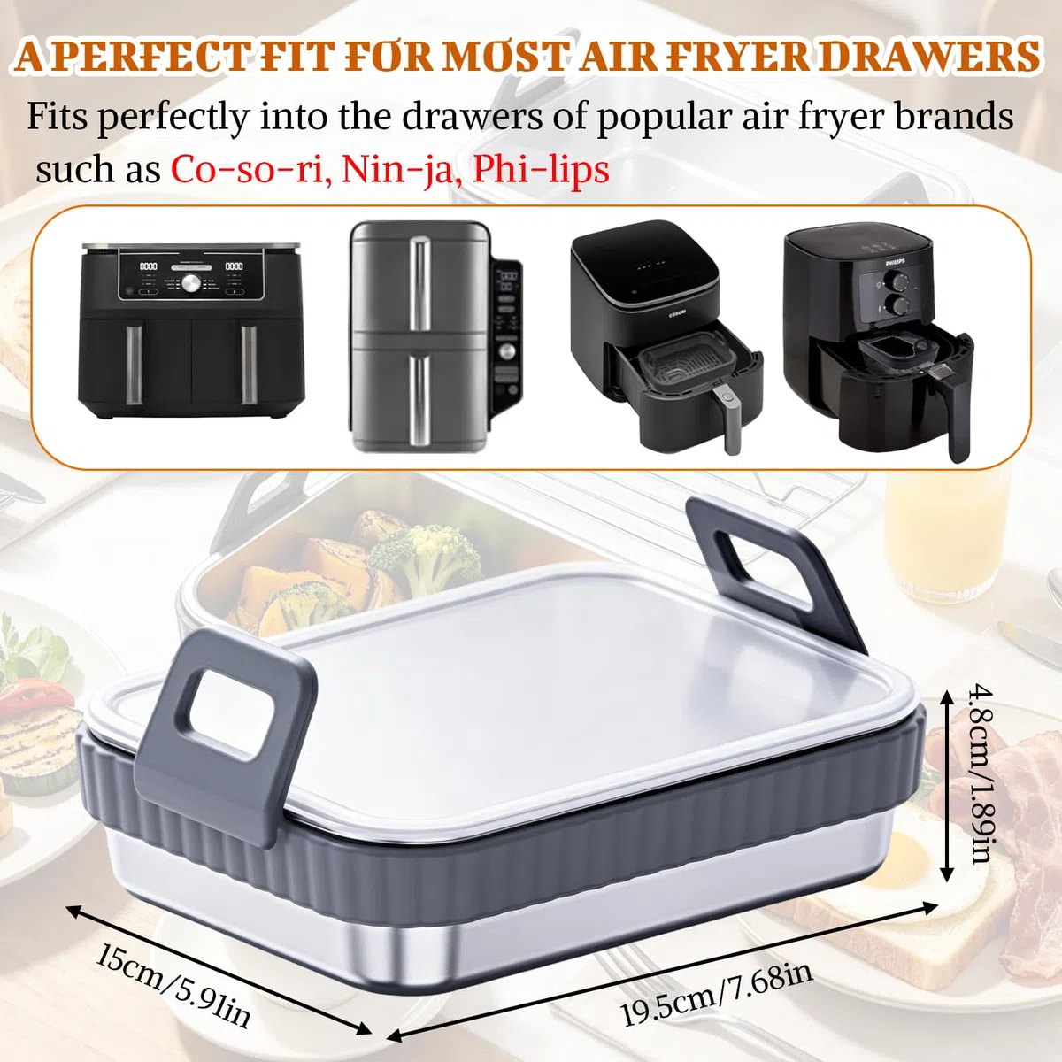 Complementos Freidora de Aire de Acero Inoxidable Compatibles Ni-nj-a Accesorios Airfryer Resistentes con Escurridor Aceite y Tapa Recipiente Air Fryer Multifunción para Hornear Freír y Asar