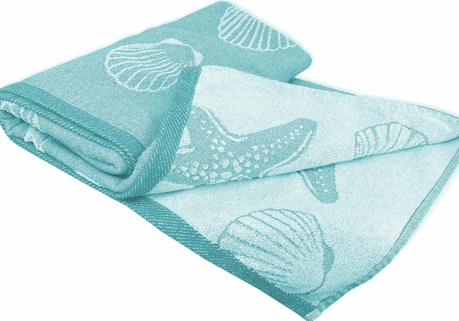 Delindo Lifestyle Toalla de playa Miami, diseño de estrellas de mar y conchas, 100% algodón, 100 x 180 cm, OEKOTEX-100, verde menta