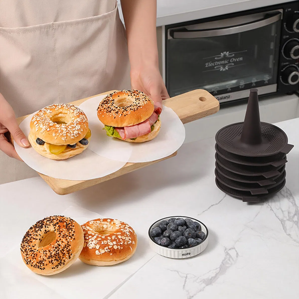 6 Unidades Bagels Silicona Marrón, Moldes para Donuts de Silicona, para Rosquillas, Bagels y Magdalenas (Marrón)