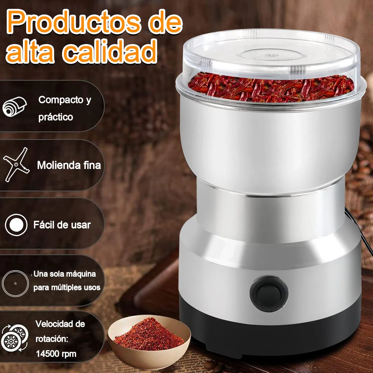Molinillo de Café Eléctrico,Molinillo de 200W,Molinillo Eléctrico de Café,300ml Molinillos de Especias para Molinillo Semillas,Especias,Secos(Plata)