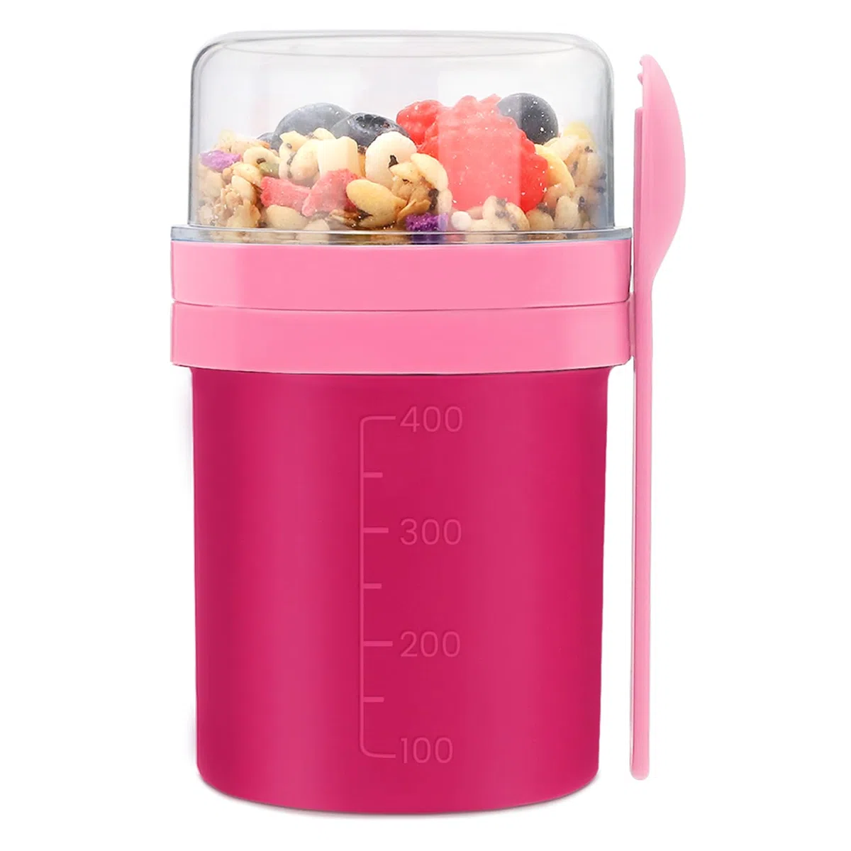Bugucat Taza para Cereales 450ML+250ML, Taza de Yogur Recipientes para Cereales para Llevar con Tapas y Cuchara, Reutilizable Porta Yogur Vaso Portátil Taza de Cereales con Recipiente para Ensaladas