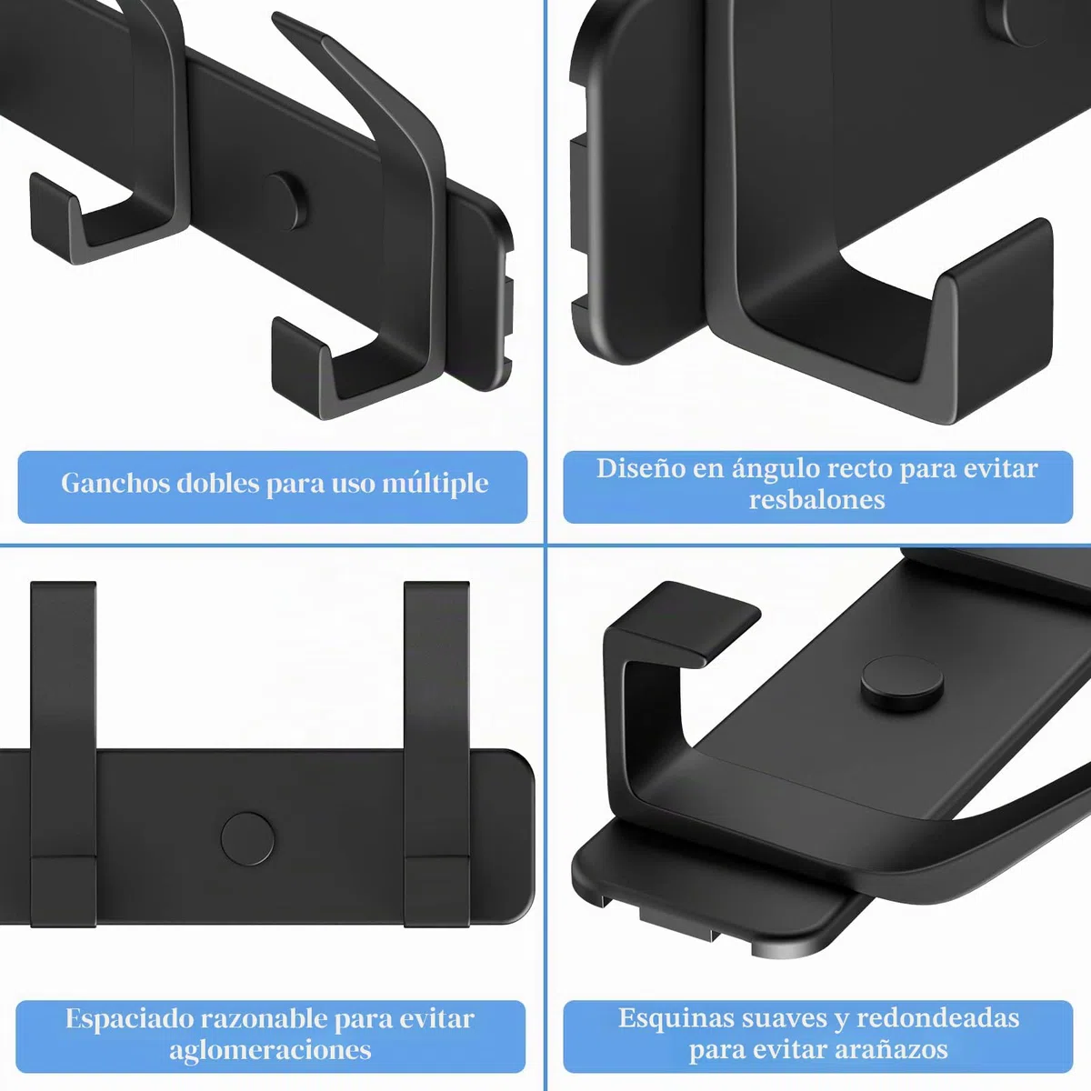 Percheros Pared 2 Piezas, Colgador Pared Inoxidable con 5 Ganchos, Ganchos de Perchero Coat Hooks para Cocina, Baño y Dormitorio, Negro
