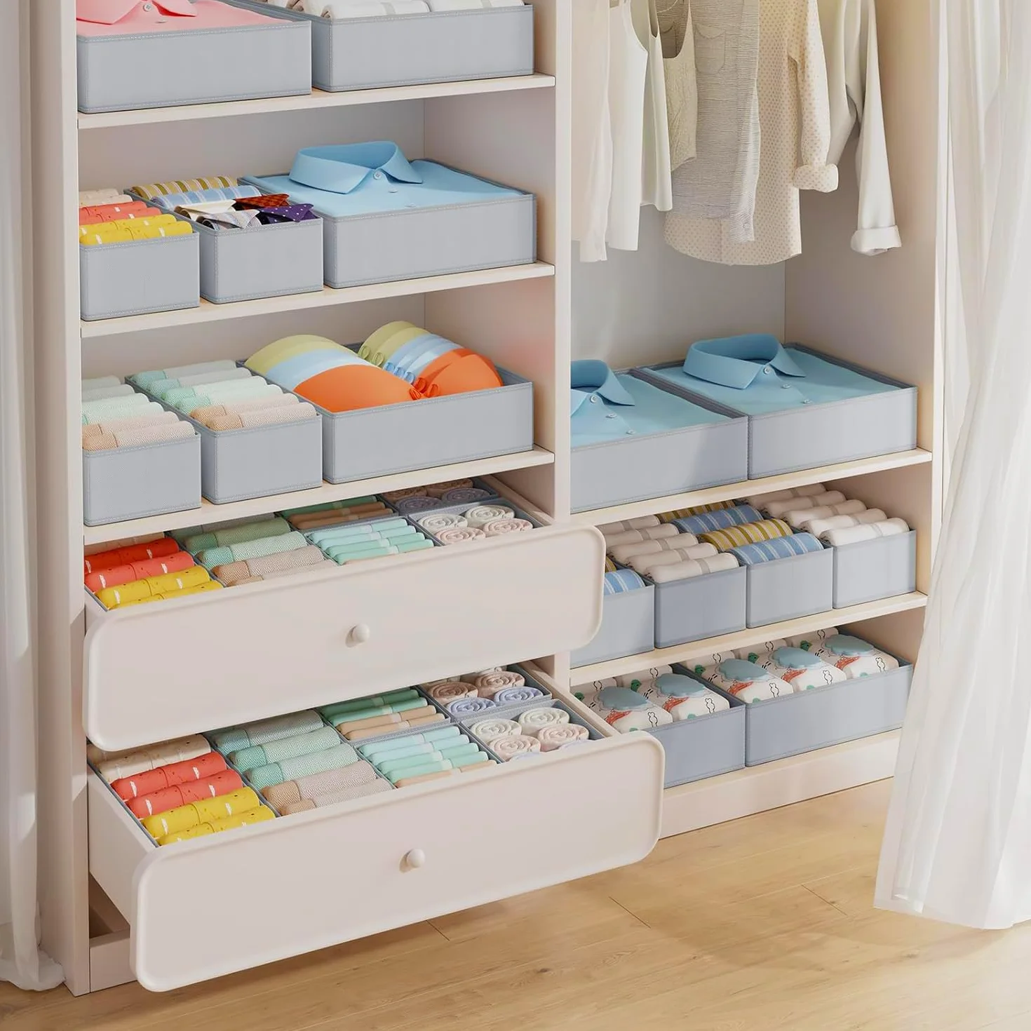 DIMJ Organizador Cajones Ropa Interior - Divisores de Cajones Juego de 15 Cajas Almacenaje Plegables de Tela Para Guardar Ropa, para Sujetadores, Calcetines, Cajas, Armario, Gris