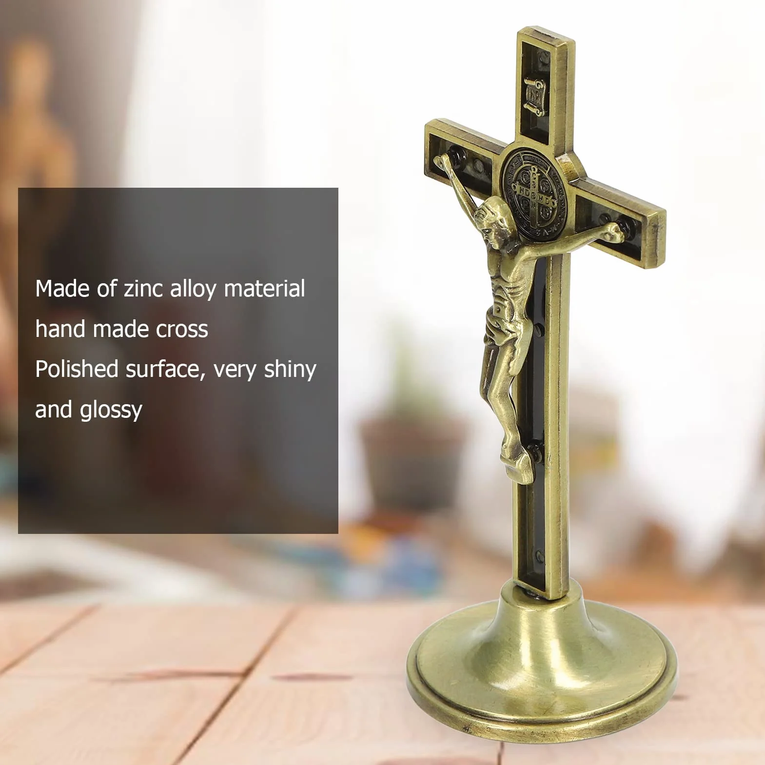 FOLOSAFENAR Crucifijo Cruz de Pared,Crucifijo Católico Vertical Hecho a Mano Aleación de Zinc Metal Hermoso para Tocadores(Color Cobre)