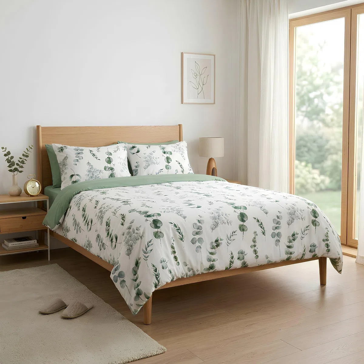 Etrexonline Juego de Funda Nórdica 3 Piezas para Cama 90 - Funda Edredón 150x220 cm, Sábana Bajera 90x200+30 cm, Funda de Almohada 50x90 cm - Microfibra Suave y Transpirable - Eucalipto