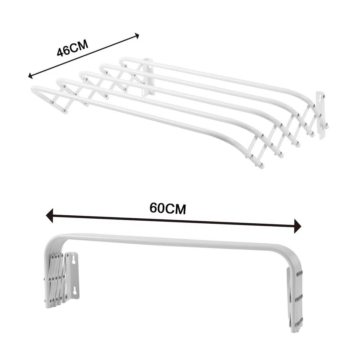 SHANN Tendedero Extensible Pared 60cm - Tendedero Plegable de Pared de Interior o Exterior de Acero Blanco - Tendedro con 5 Barras y 3 Metros de tendido