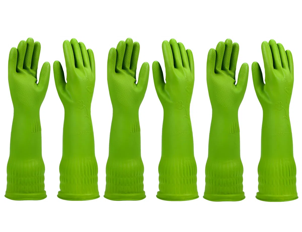 3 pares de guantes de goma para lavar platos en la cocina, guantes antideslizantes para lavar platos reutilizables e impermeables para el hogar