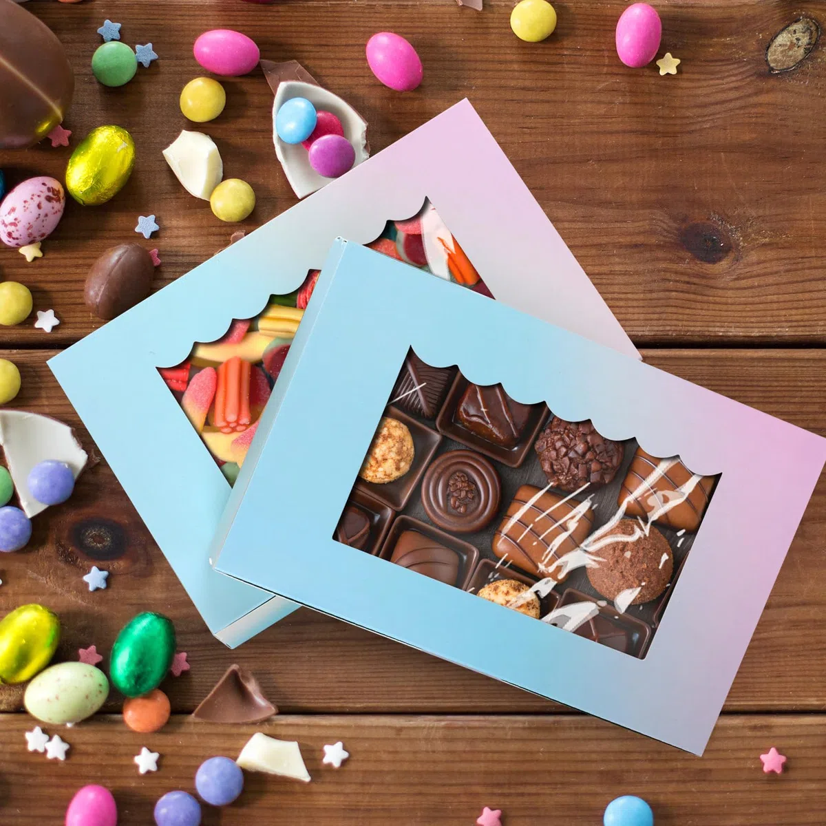Caja de Repostería de 20 Piezas, 21,5 x 14 x 5,1 cm Con Ventana Transparente Para Regalo, Navidad, Galletas, Pastelería, Tarta, Bizcochos de Colores