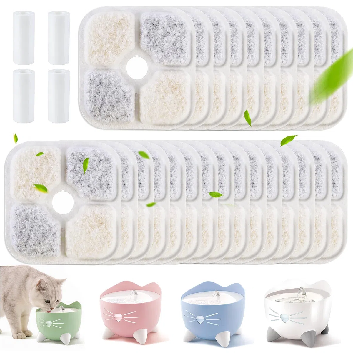 25 Piezas Cartuchos de Filtro para Bebederos de Gatos, compatible con Catit Pixi Cartuchos de Filtro de Repuesto para Bebederos de Mascotas, Cartuchos de Filtro de Carbón Activado con 4 Mangueras
