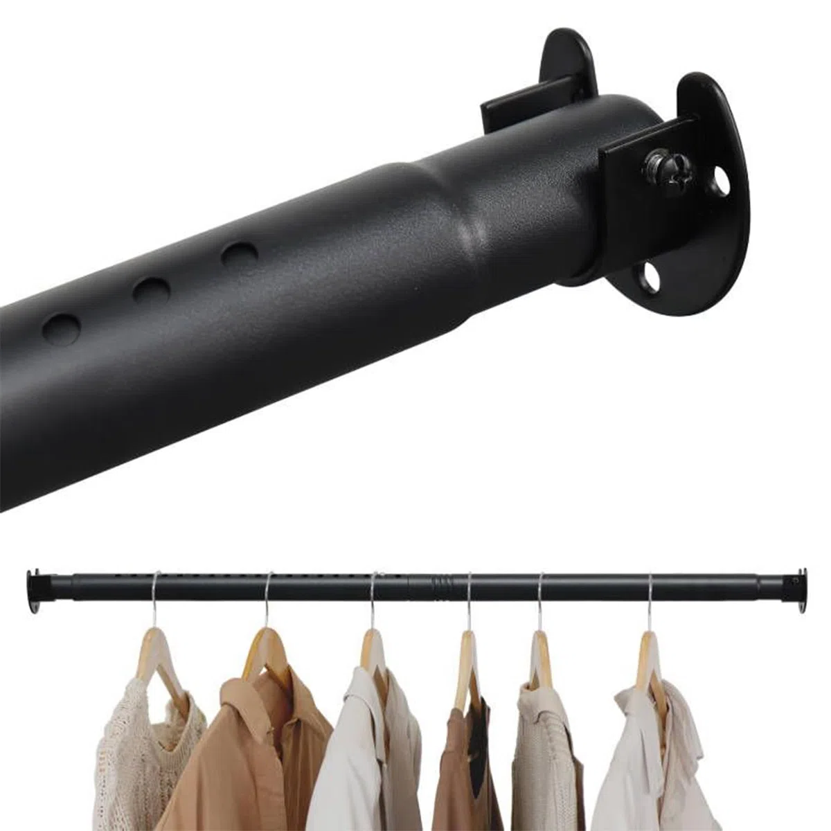 Barras de armario para colgar ropa, barra de metal ajustable de 40 a 212cm, barra de armario extensible resistente, barra retráctil de 1.1 pulgadas de diámetro para armarios, lavandería, RV, color