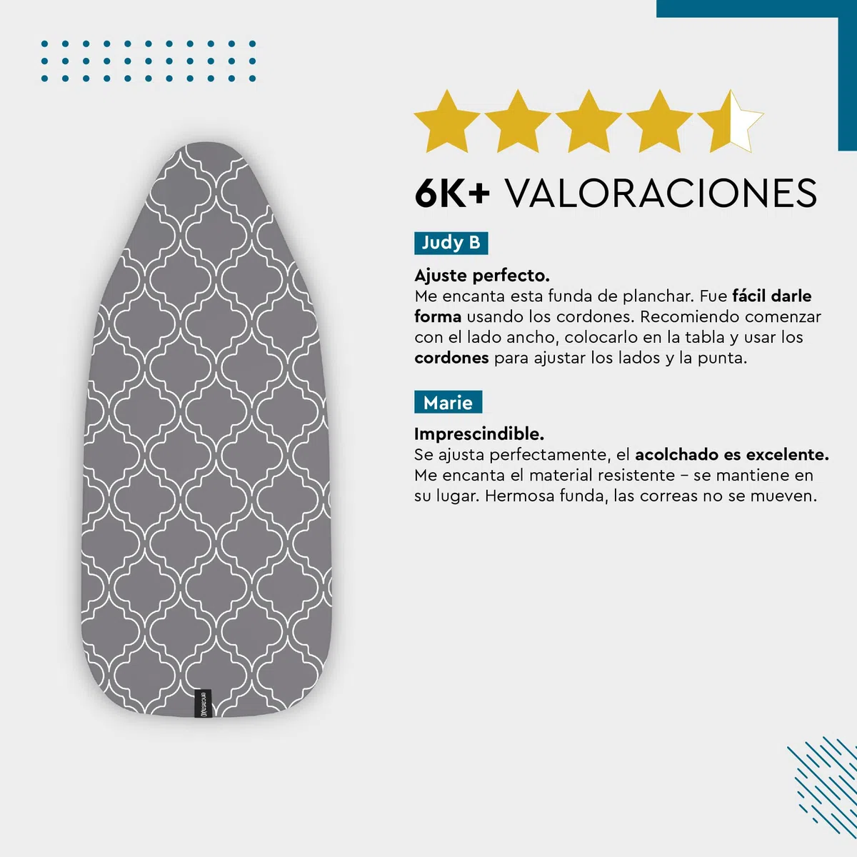 Encasa XO Reemplazo De para Tablas De Planchar Cubre con Un Acolchado De Fieltro De 3 mm, Ajuste De Cuerdas (Se Ajusta A Las Tablas Estándar De Wide 125x46 cm) Impreso - Baldosas Grises