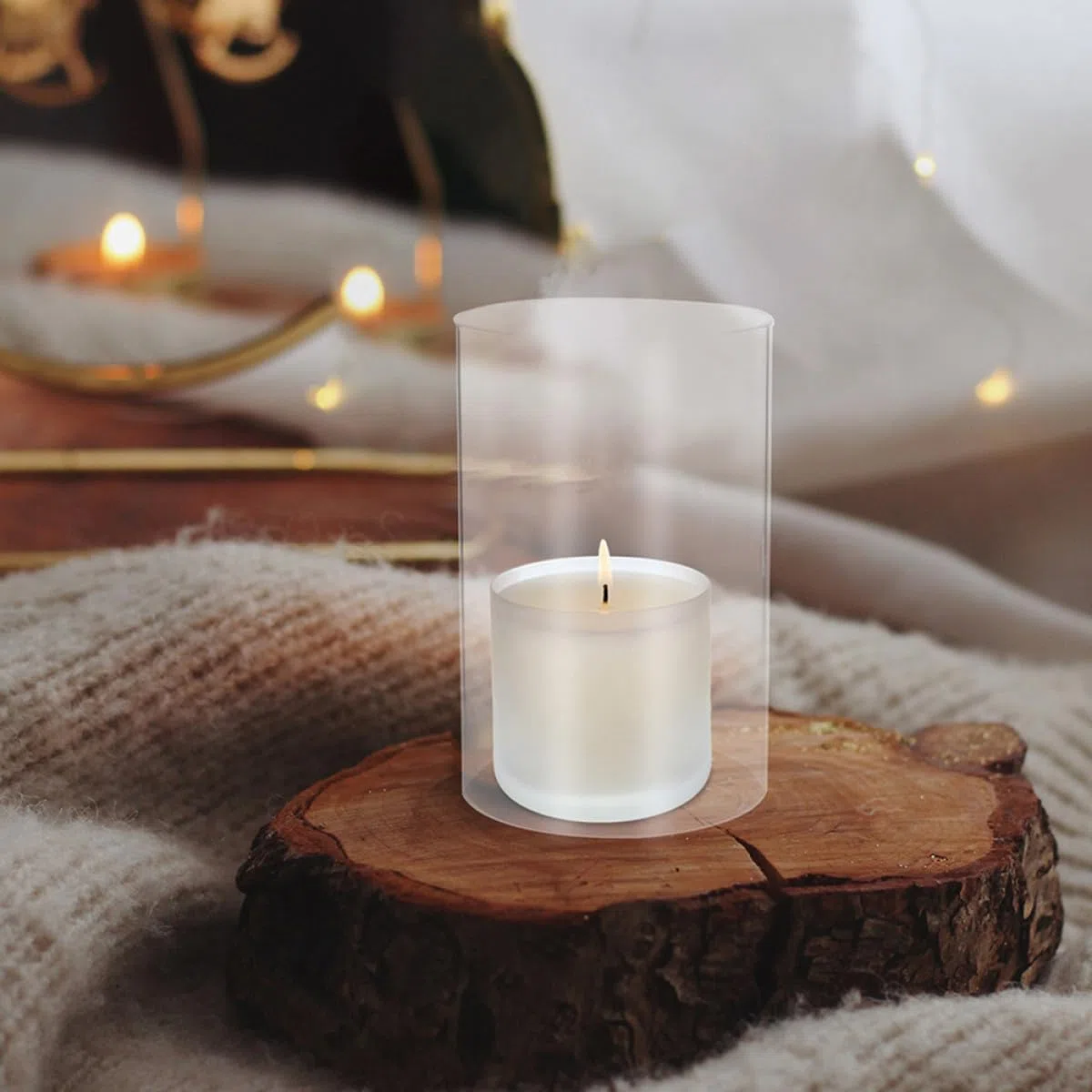 SHINEOFI Pantalla de Vidrio Cilíndrica para Velas 15X10 CM Diseño Protector contra Viento para Fiestas y Uso Doméstico