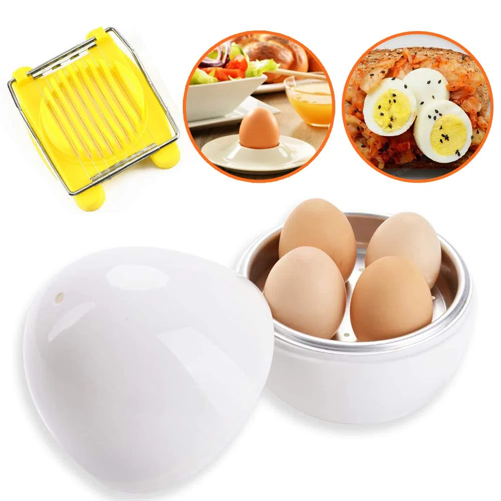 Cocedor Huevos Microondas, Cuece Huevos para Microondas, 1 Cocer Huevos Microondas y 1 Cortador de Huevos, Hervidor Huevos Microondas para 4, Huevo Cocido Microondas, Microwave Egg Boiler