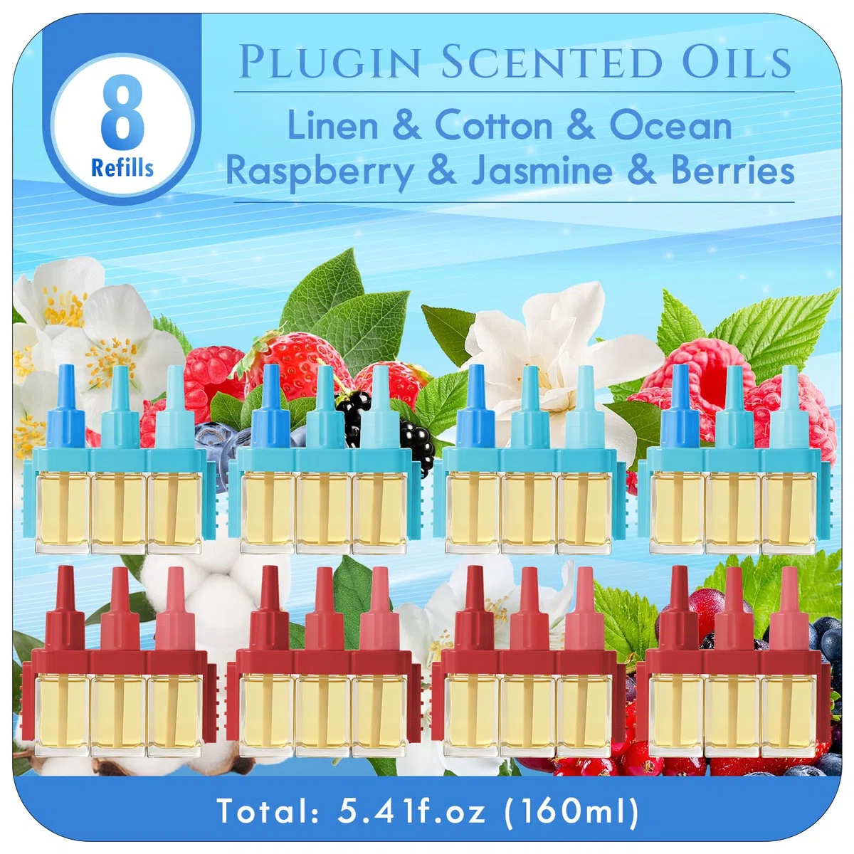 Ambipur 3VOLUTION Recarga Ambientador 160 ml 8 recambios Primavera Lino Algodón Océano Frambuesa Jazmín Frutos Rojos
