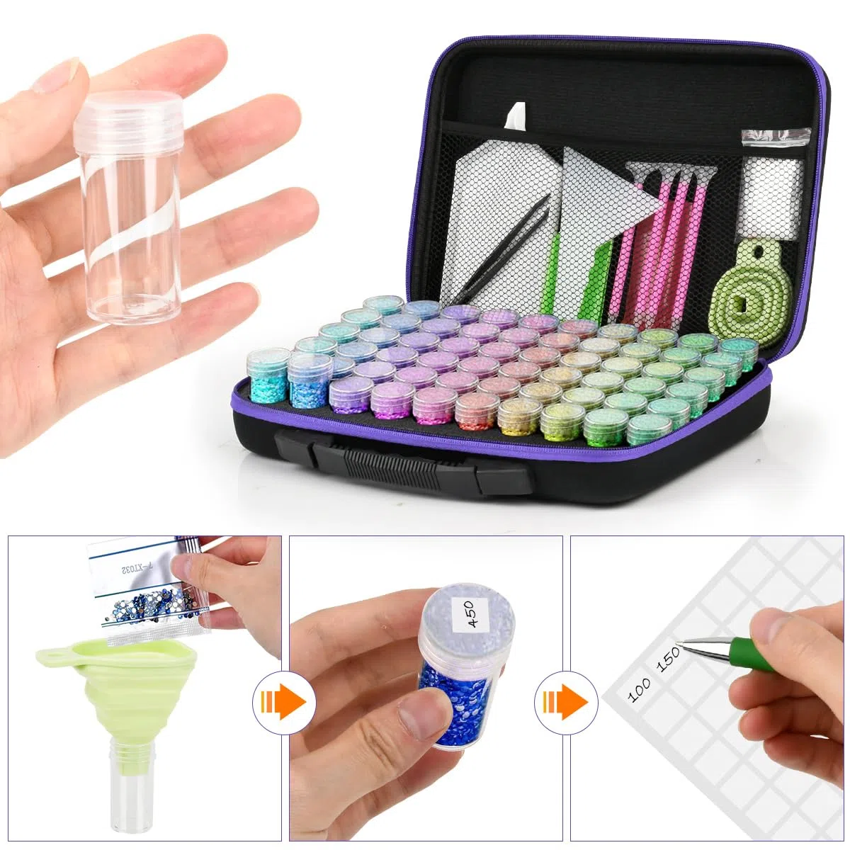 DODUOS 60 Ranuras Almacenamiento Diamond Painting Accesorios, Diamond Painting Kit Completo,Organizador de Pintura de Diamantes 5D,Herramientas de Bordado con Diamantes para Diamantes Joyas