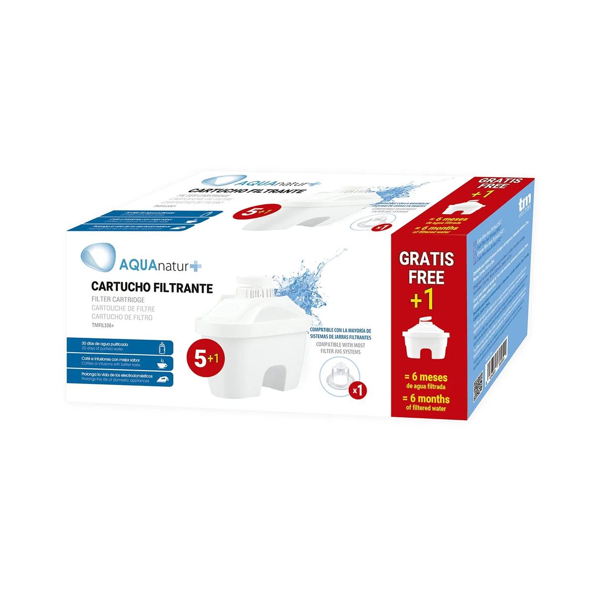 TM Electron TMFIL106+ Pack de 6 a 12 Meses de Filtros de Agua, Compatibles con las Jarras Maxtra y Maxtra+, 6 Unidades