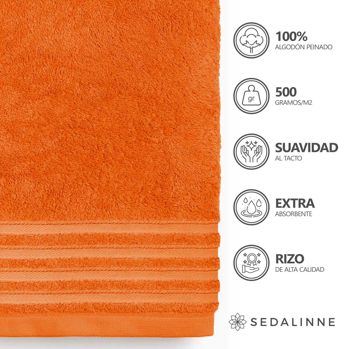 Juego de Toallas de Baño Completo 500 Gr Liso - Toallas Baño Grandes y Pequeñas Rizo 100% Algodón - Pack (1 Tocador + 1 Lavabo+ 1 Sabana) - Alta Absorción - Toalla Algodon - Naranja