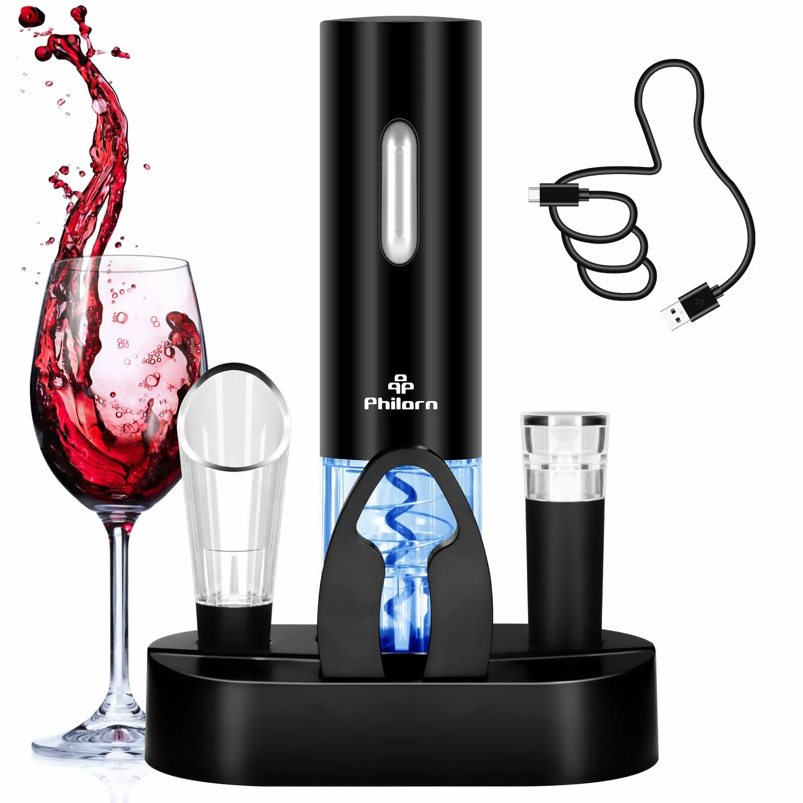 Philorn Abrebotellas de vino eléctrico, sacacorchos eléctrico automático, regalo para el hogar, fiesta, bar, al aire libre (abridor de vino eléctrico)