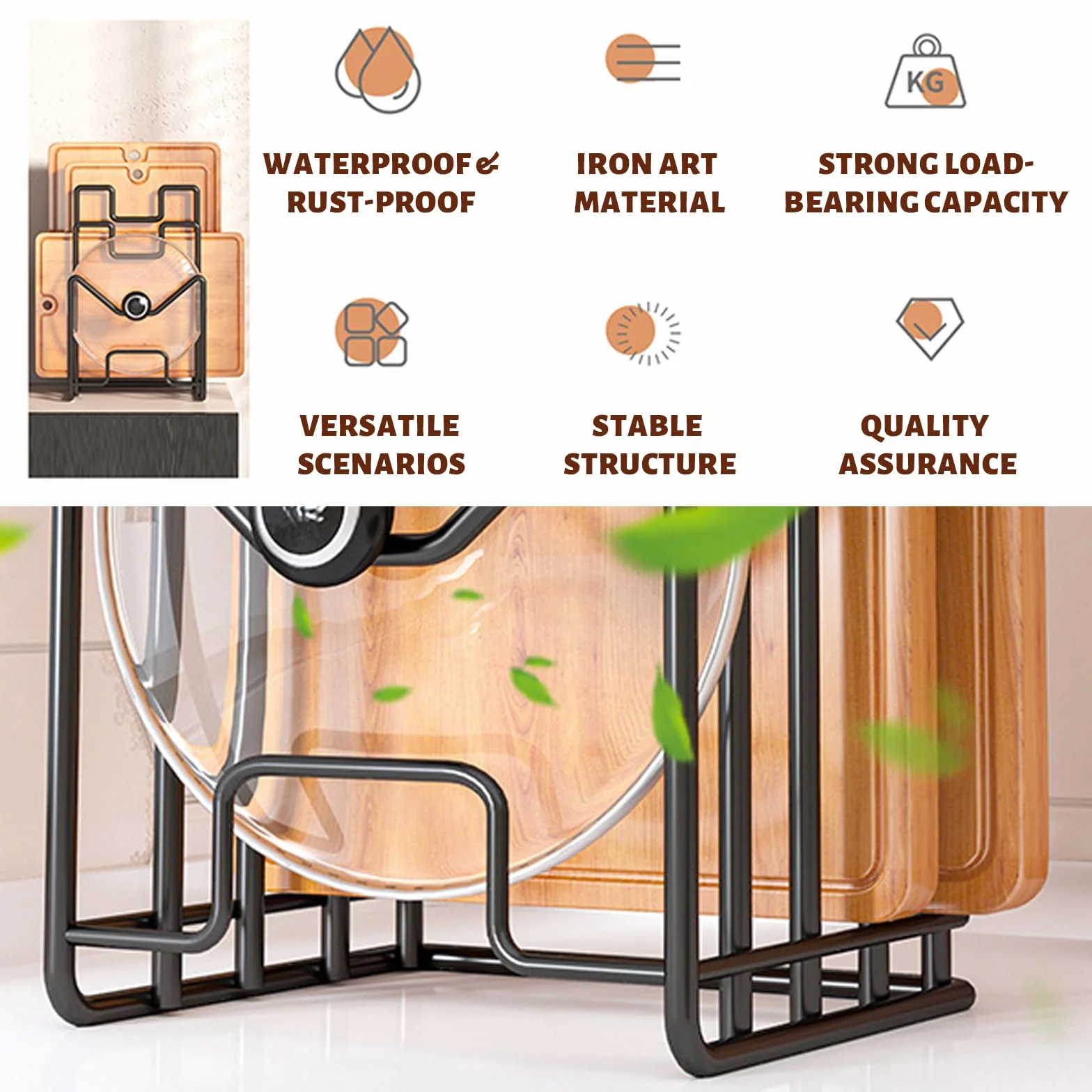 Soporte Bandejas Cocina Soporte Tabla Cocina De Metal, Organizador De Tabla De Cortar con 4 Compartimentos para tapas De Ollas, Espátulas, Platos, Bandejas para Hornear