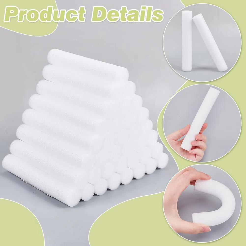 WADORN 40 piezas 6 pulgadas Cilindro de Espuma Blanca, Varillas de Espuma Cilindros de Poliestireno Tubos de Espuma de Modelado Blancos para Artesanía Composiciones Florales Proyectos Artísticos
