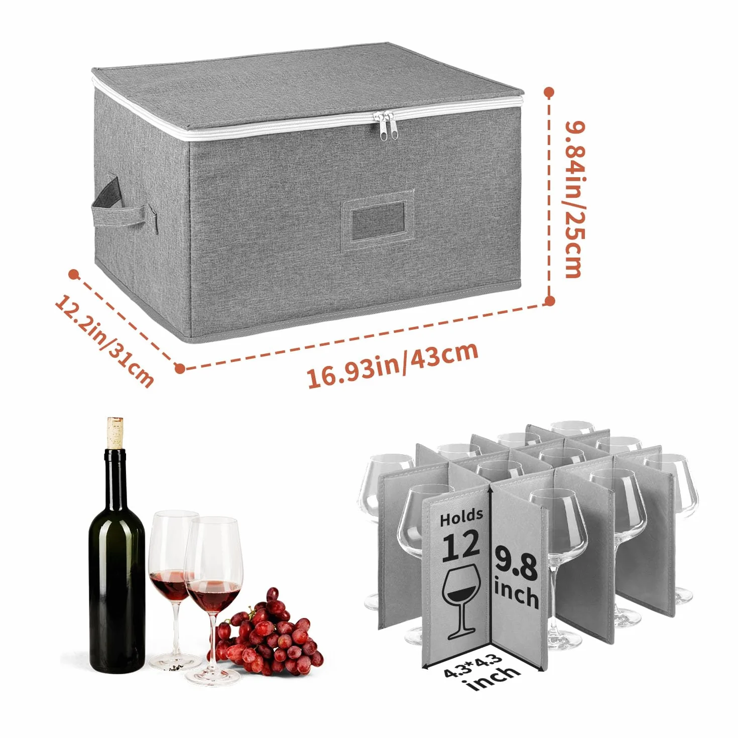 Boczif Cajas de almacenamiento de copas de vino, cajas de almacenamiento de stemware con tabiques, contenedores de almacenamiento de cristalería con capacidad para 12 vinos tintos o blancos, bebidas