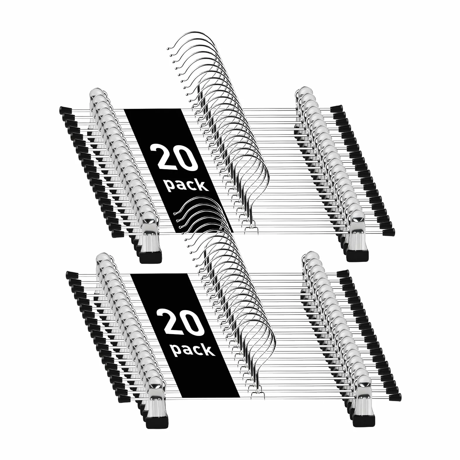 WEIDMAX Perchas para Pantalones y Faldas Cromadas Fuertes Con Clips Antideslizantes 28cm (11"), Metálicas para Calcetines, Paquete de 40
