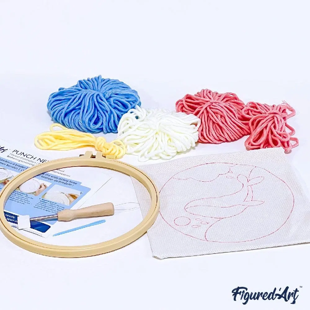 Figured'Art Punch Needle Kit de Bordado Adultos y Niños - Arcoíris - Manualidades Kit de Aguja Mágica DIY completo - 20x20cm con bastidor circular