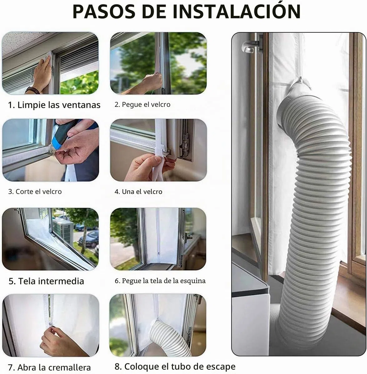 Kit ventana aire acondicionado portatil, Junta de ventana para aire acondicionado móvil, Junta de ventana para acondicionadores de aire móviles con cremallera y cierre adhesivo (400 cm)