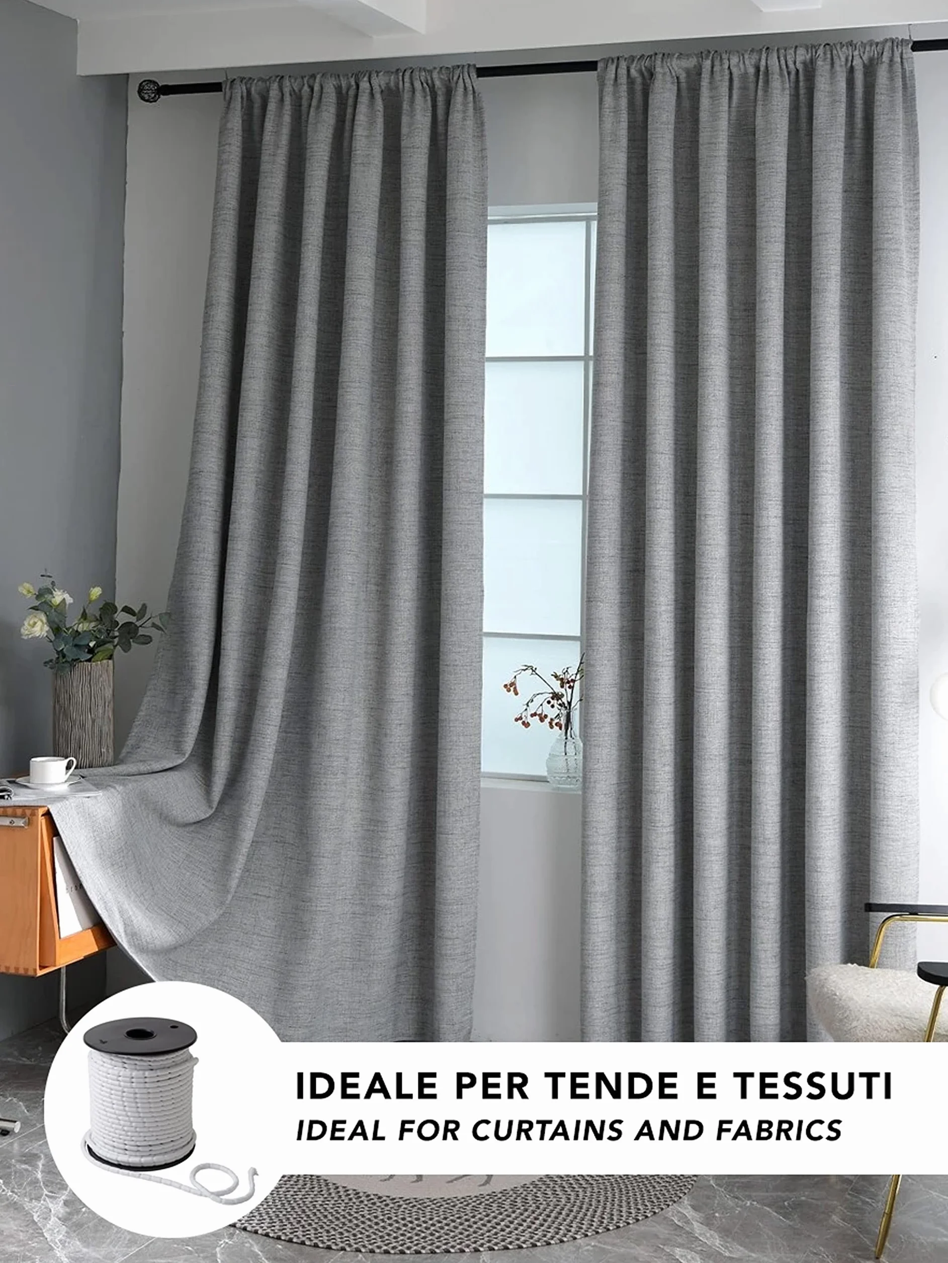 IPEA Cuerda de Plomo para Cortinas – Súper Pesado 100 G/MT - Made in Italy - 5 Metros – Cuerda Plomada para Cortinas, Telas, Mosquiteras – Trenza de Plomo – Peso - Hilo Plomado