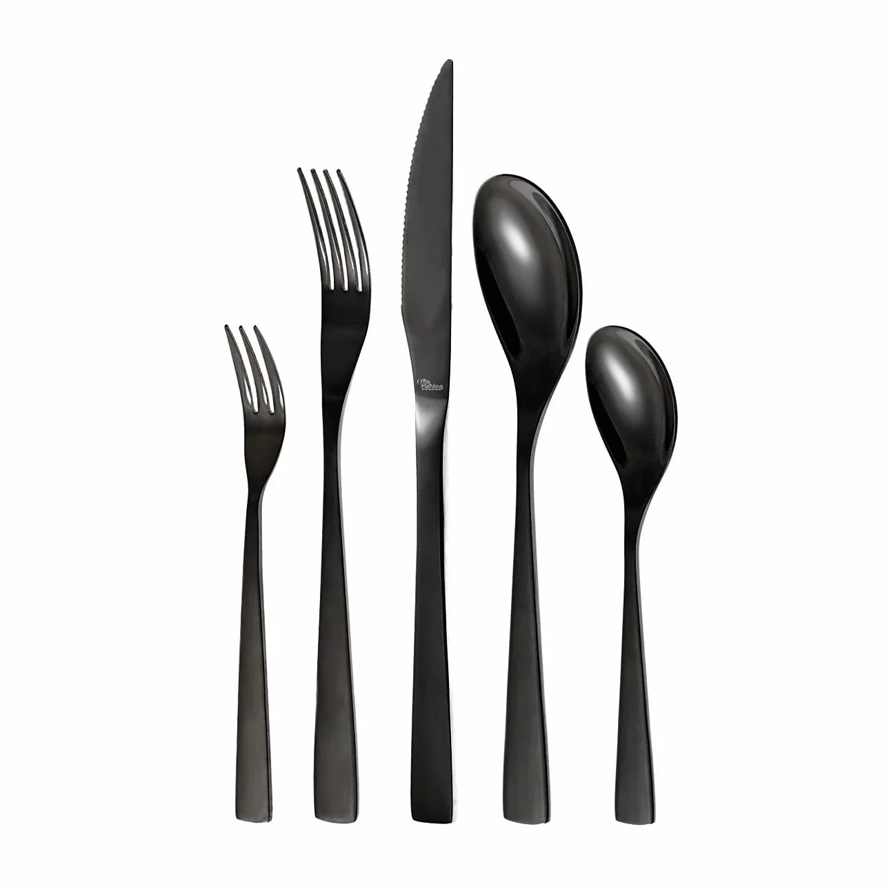 Otto Koning-Berlín-Juego de Cubiertos Acero Inoxidable de 20 Piezas-Chapado en Titanio Negro y Pulido Brillante, Espesor 4 mm y Cuchillo Chuletero. Una Cubertería Moderna para 4 Personas