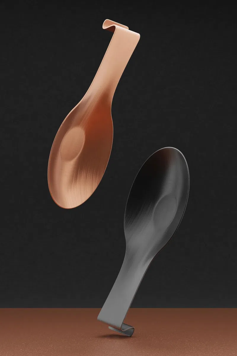 ️ ● Juego De 2 Reposa Cucharas Cocina ● Apoya Cucharas Cocina Negro Y Cobre ● Accesorios De Cocina ● Accesorios Cocina Originales