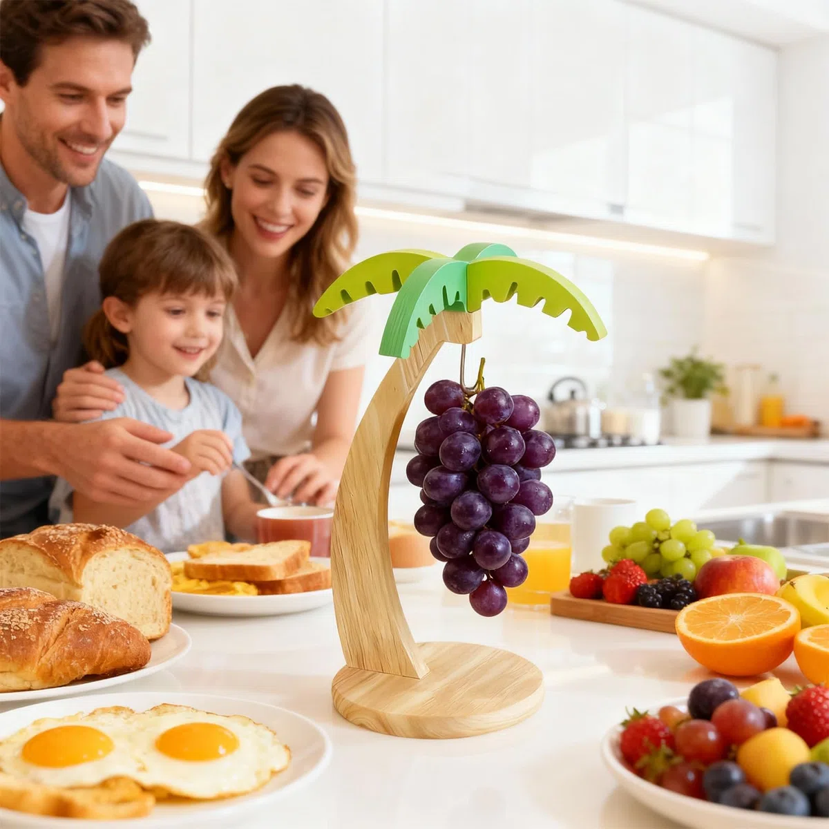 Estante Para Plátanos, Cesta de Fruta Para Cocina con Ganchos, Soporte de Madera Para Plátanos, Utensilio de Cocina, Evita que se Magullen, Mantiene los Plátanos Frescos
