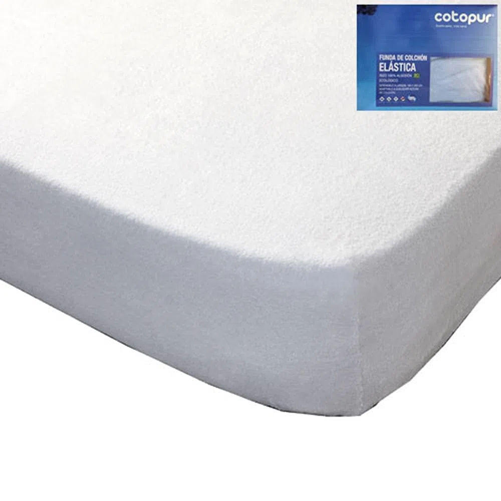 Funda de colchón, 100% algodón de Rizo, con Refuerzo y Cremallera, Blanco, 90 x 190/200 cm