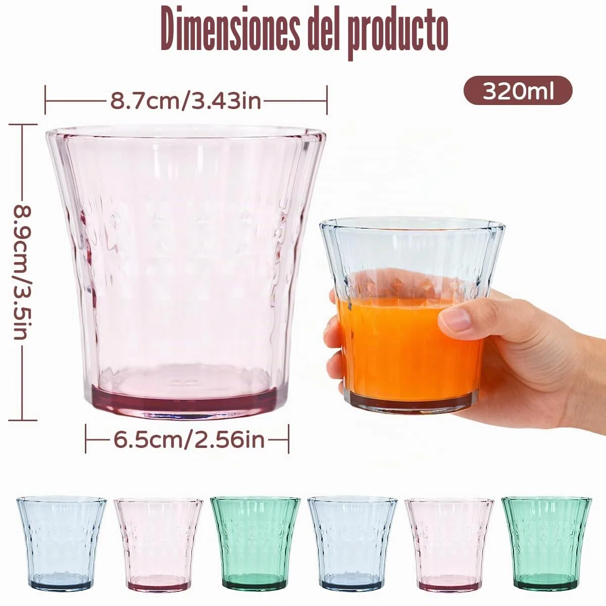 12 PCS Vasos de Plástico Duro Reutilizables 320 ml, Vasos Agua de Colores, Vaso Plástico para Agua Bebida Jugo Whisky y Cerveza, Copa Irrompible para Fiestas, Oficina, Casa y Camping