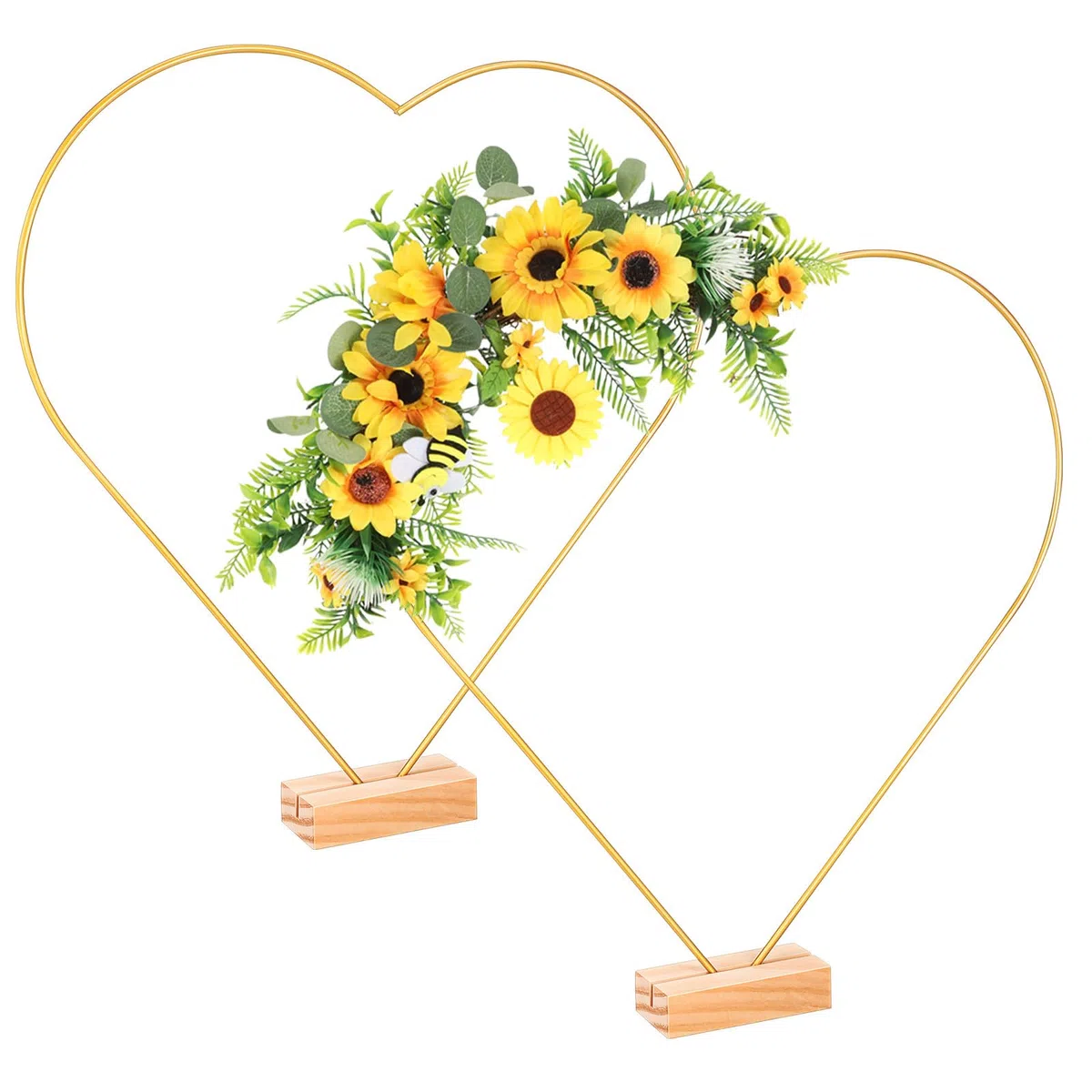 Mobestech Aros Metálicos Decorativos en Forma de Corazón y Luna 30 Cm Dorados 3 Mm Base de Madera para Manualidades, Marcos de Mesa para Atrapasueños y Decoración de Bodas