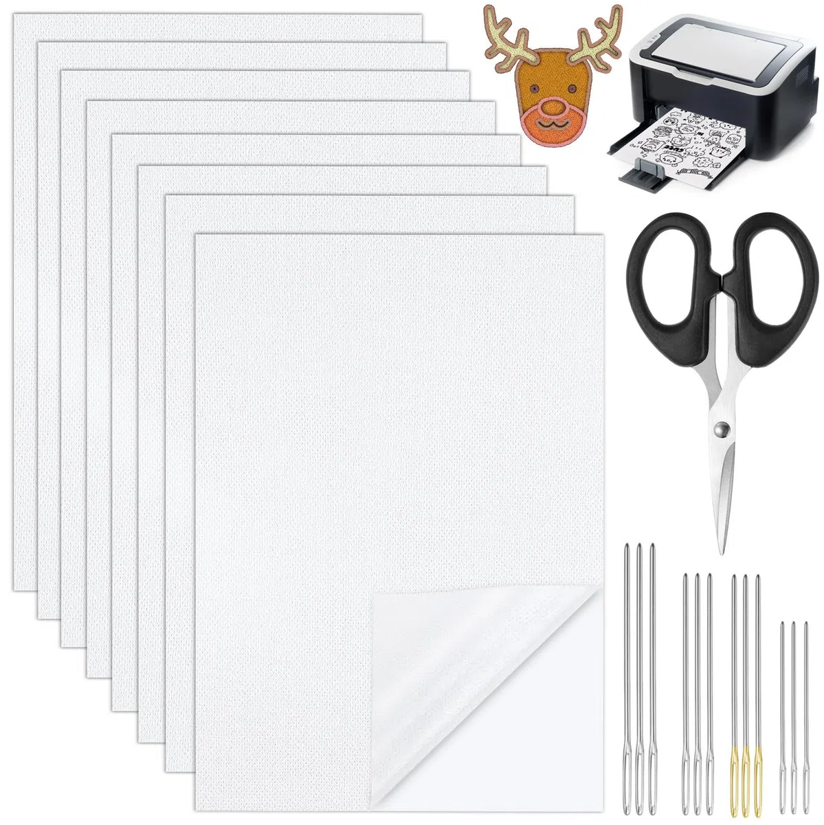 Annyswit 8 hojas de estabilizador soluble en agua para bordado con 12 agujas y tijeras, papel adhesivo para bordado a máquina y a mano