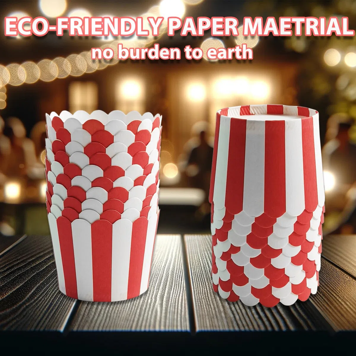 50 mini moldes para magdalenas, vasos de papel para hornear, diseño de circo a rayas rojas, blancas, para magdalenas, magdalenas, Navidad, helado, desechables, 50 unidades